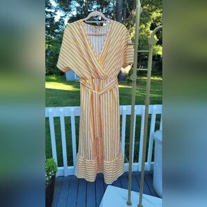 Orange & White Striped Midi Sundress